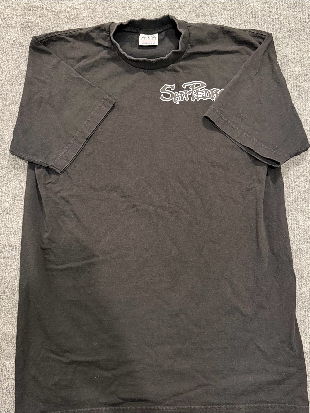 Vintage San Pedro Mens XL Tall Black T Shirt Pro Super Heavy Faded Graphic
